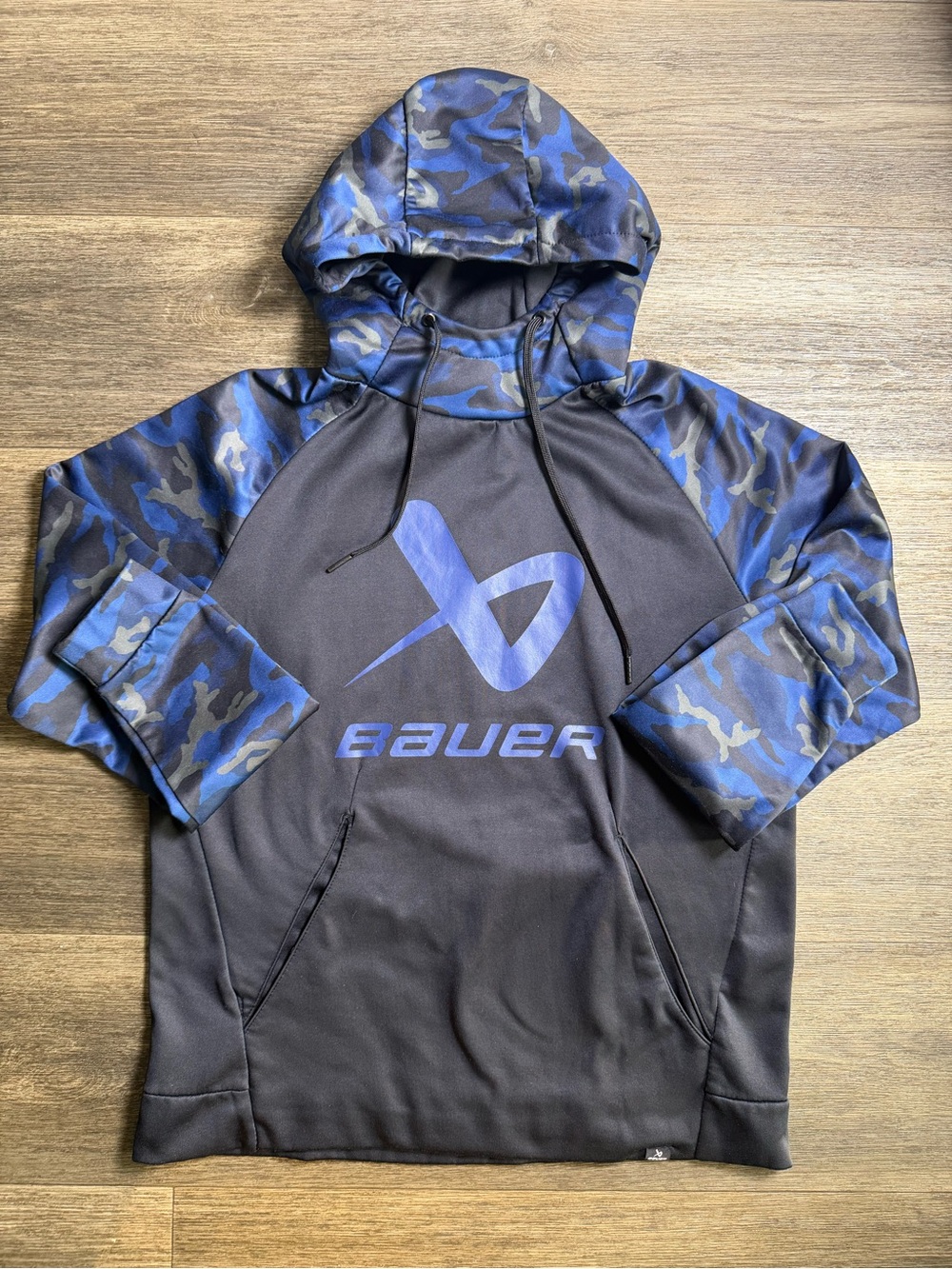 Bauer Men’s Black Hoodie with Blue Camo Sleeves